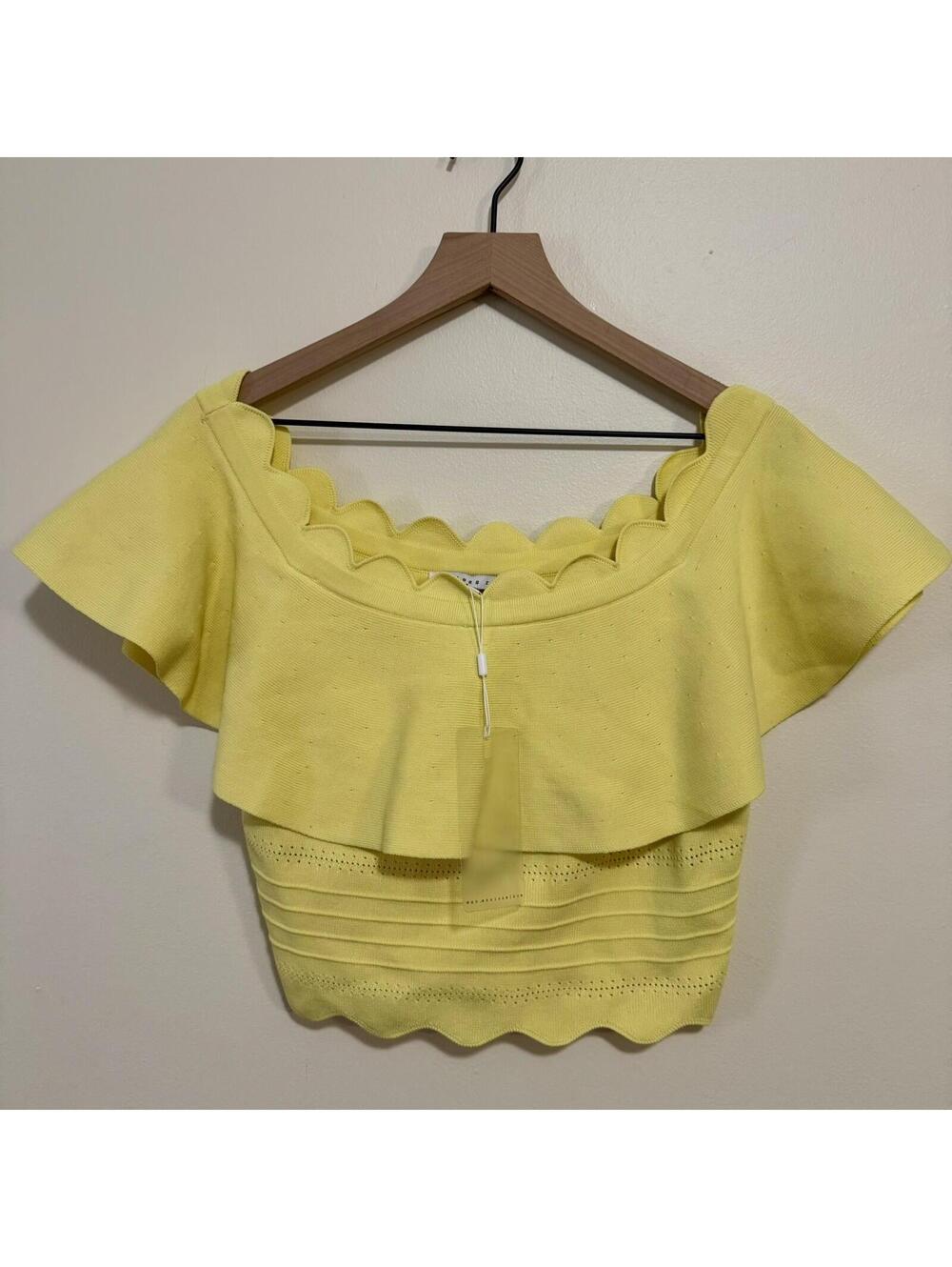 🌼GORGEOUS NWT Endless Rose Yellow Scalloped Off The Shoulder Crop Top Womens L
